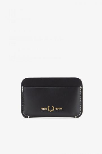 Black Fred Perry Contrast Trim Leather Card Men's Bags | PH 1039JPQJ